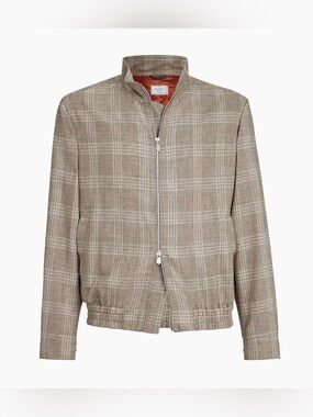 Brunello Cucinelli wool and silk tartan outerwear jacket